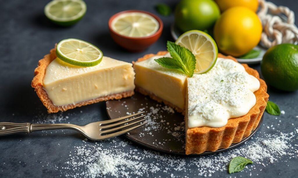 Magic condensed milk lime pie: zesty, unforgettable sweet delight.