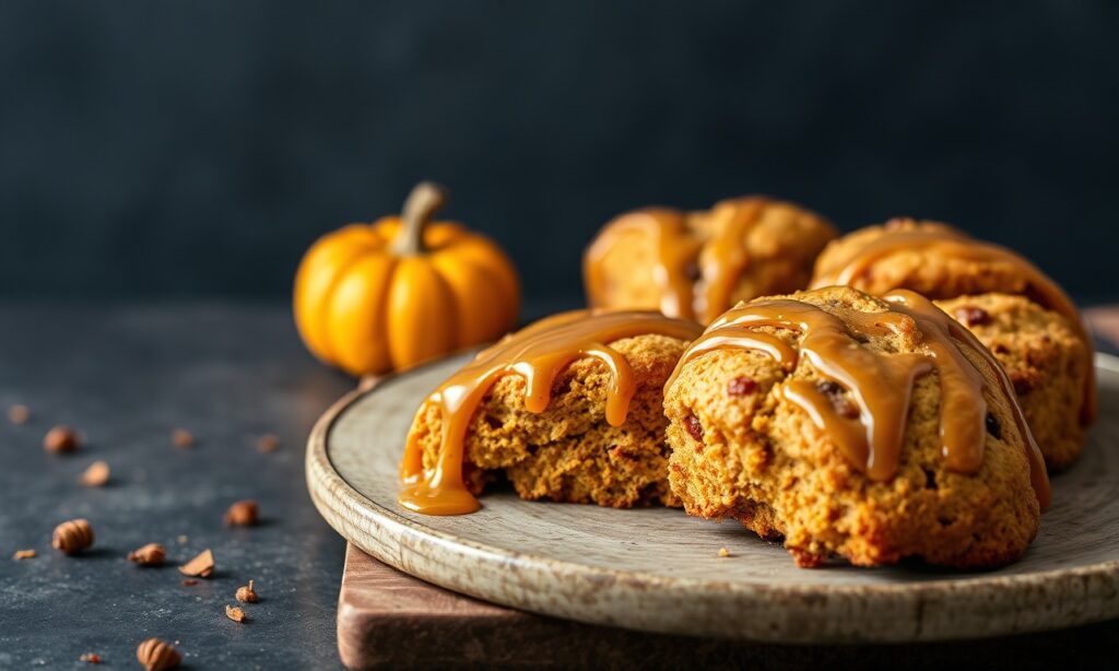 Irresistible gluten-free pumpkin scones with maple glaze delight.