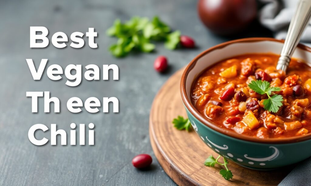 Wholesome vegan three-bean chili, a quick and easy recipe.