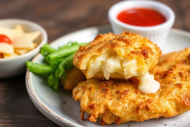 Crispy stuffed potato and cheese fritters, a delicious appetizer.
