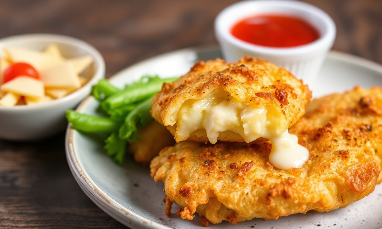 Crispy stuffed potato and cheese fritters, a delicious appetizer.