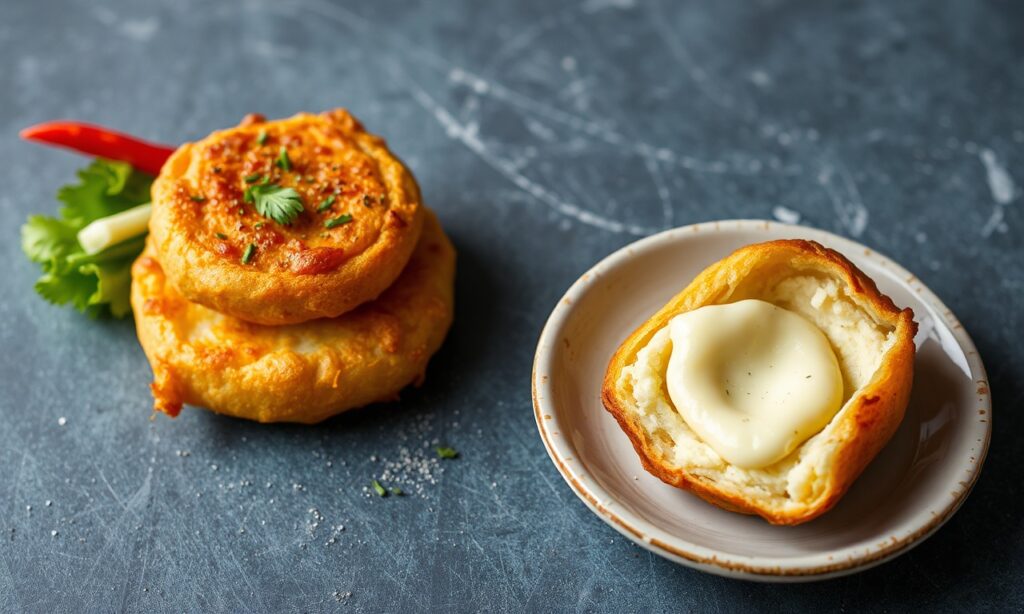 Crispy Stuffed potato cheese fritters: a flavorful delight.