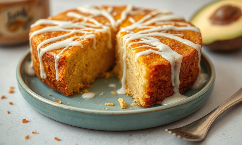 Golden Toasted cassava cake with coconut glaze.