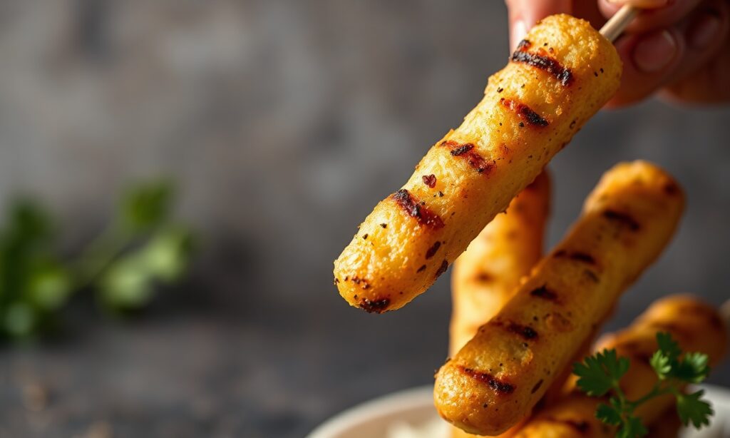 Mastering savory grilled bread sticks: golden, crispy skewers for sharing.