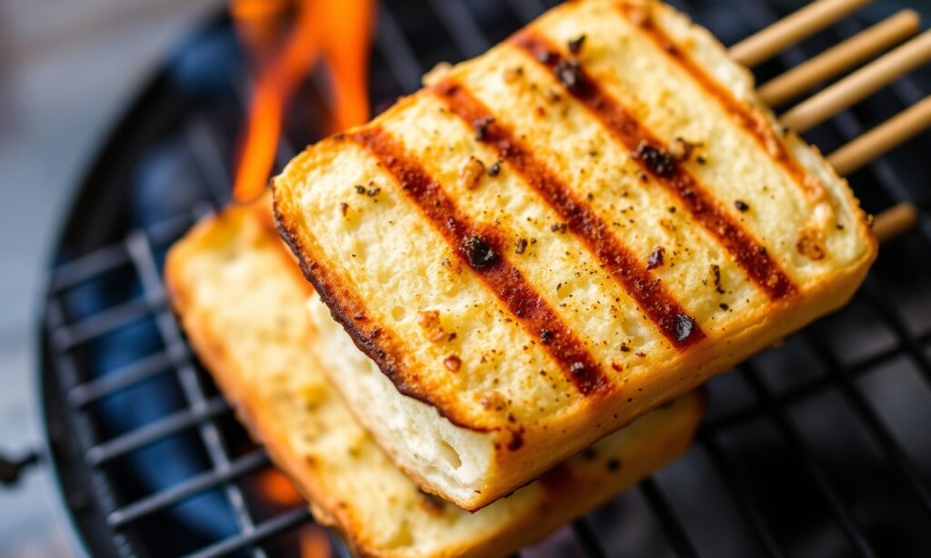 Mastering savory grilled bread sticks, skewered and perfectly crisped.