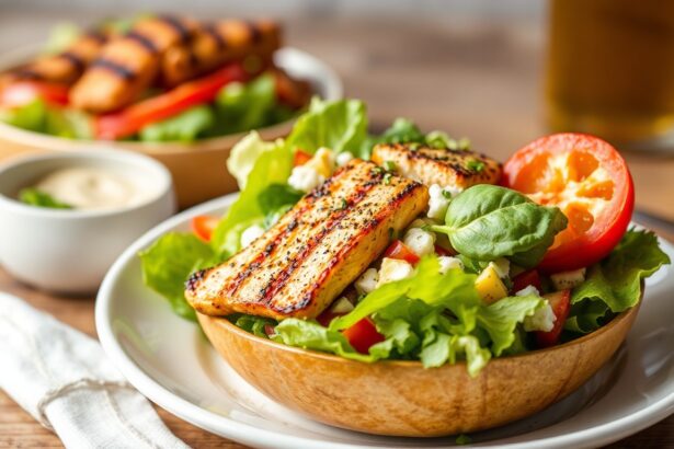 Delicious grilled chicken Cobb salad, perfect for a healthy meal.