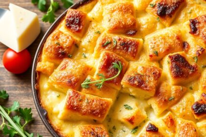 Heavenly savory bread pudding with cheese and fresh herbs.