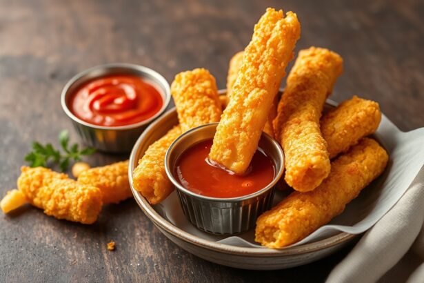 Golden crispy fried dough sticks, perfect for dipping delight.