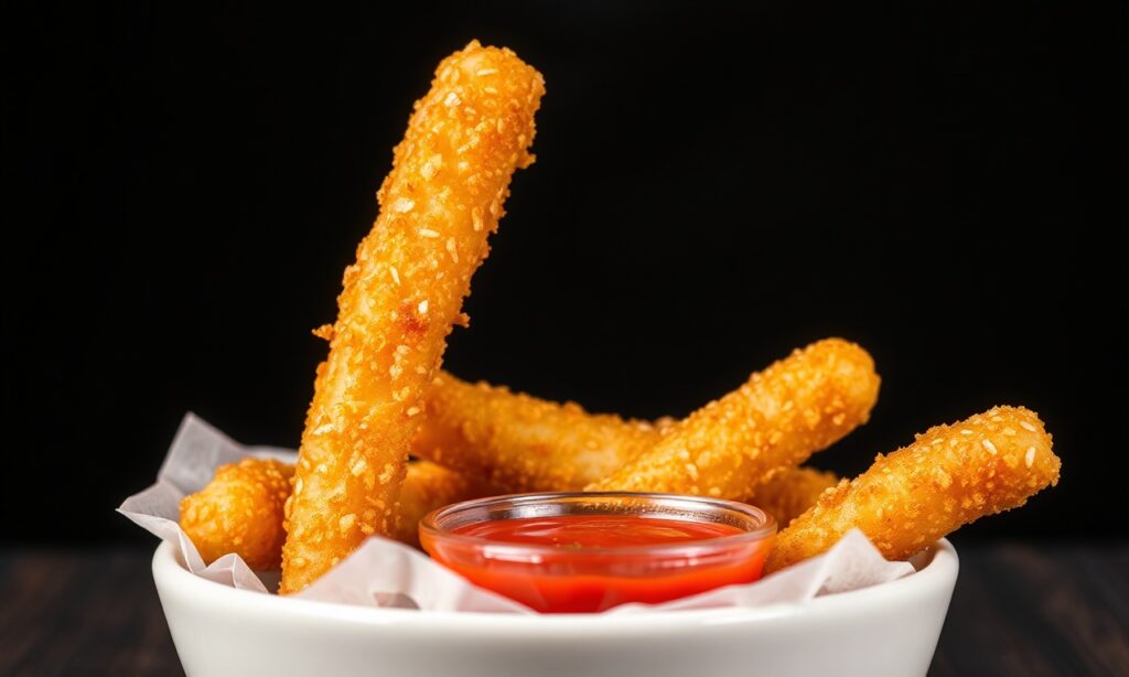 Golden crispy fried dough sticks, perfect for dipping.