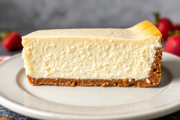Decadent gluten-free New York cheesecake with almond crust.