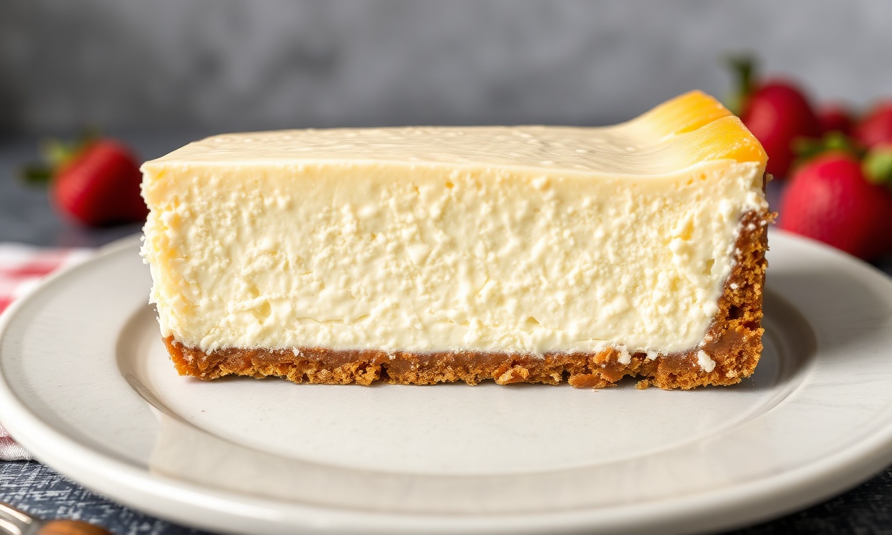 Decadent gluten-free New York cheesecake with almond crust.
