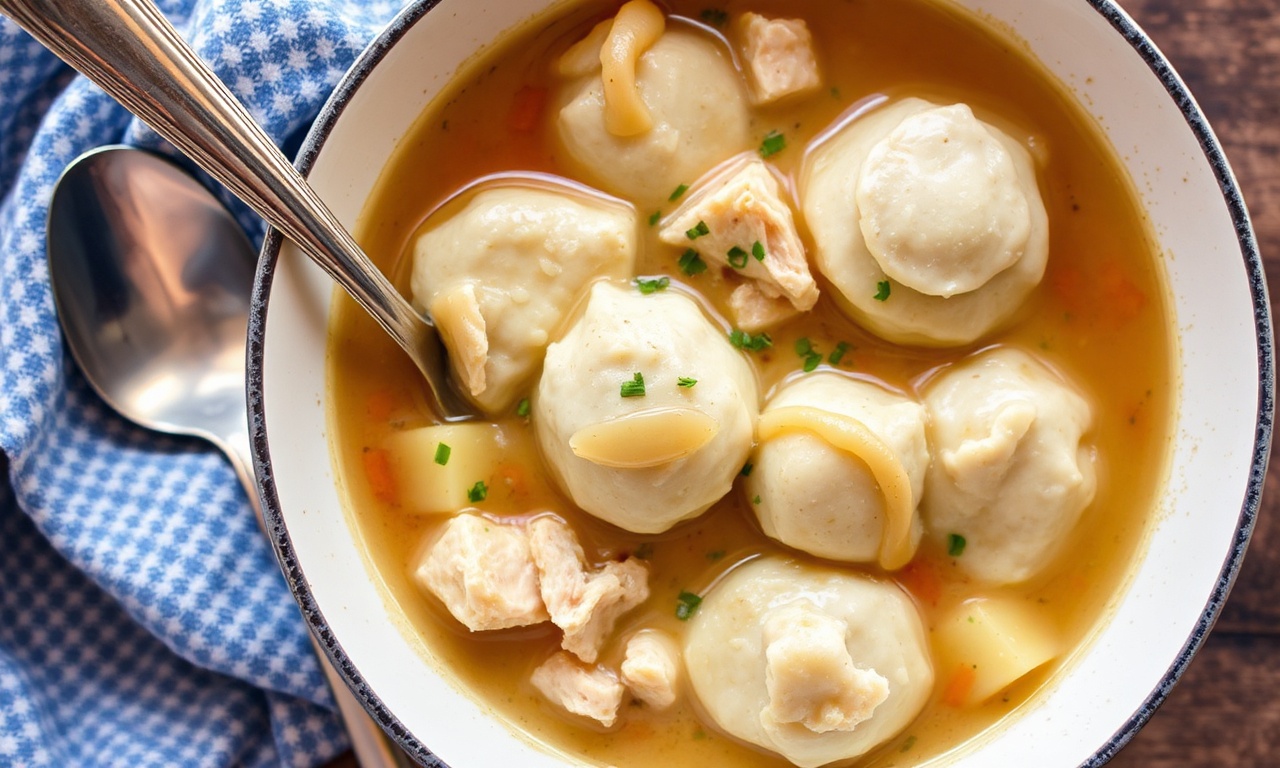 Hearty chicken and dumplings comfort food bowl.