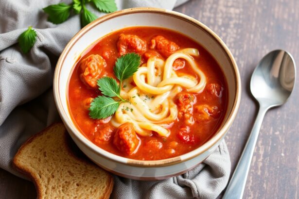 Hearty vegan lasagna soup bowl, comforting and delicious.