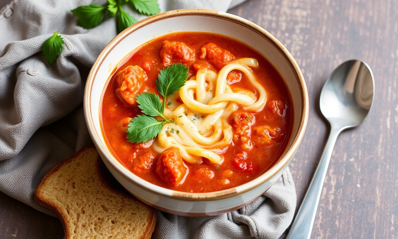 Hearty vegan lasagna soup bowl, comforting and delicious.