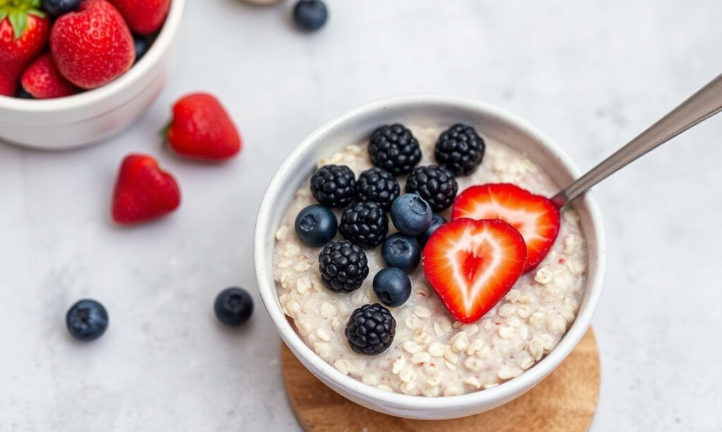 Quick Healthy steel cut oats with berries in Instant Pot.