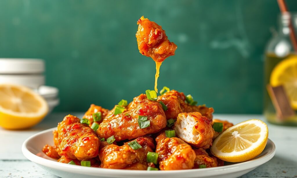 Crispy Chinese lemon chicken recipe for delicious takeout flavor at home.