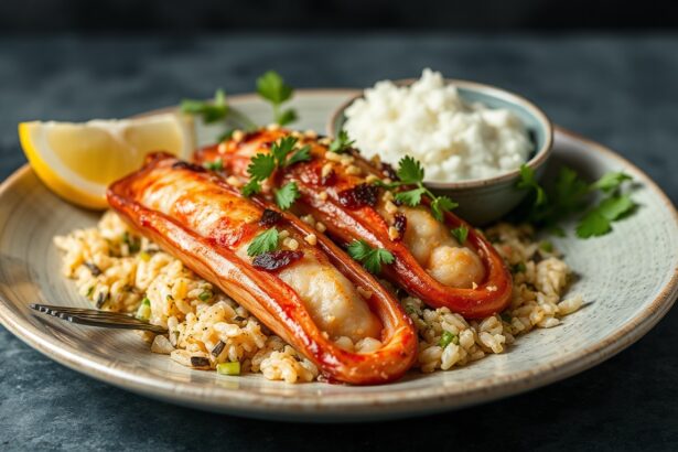 Savory stuffed squid with herb-infused rice recipe.