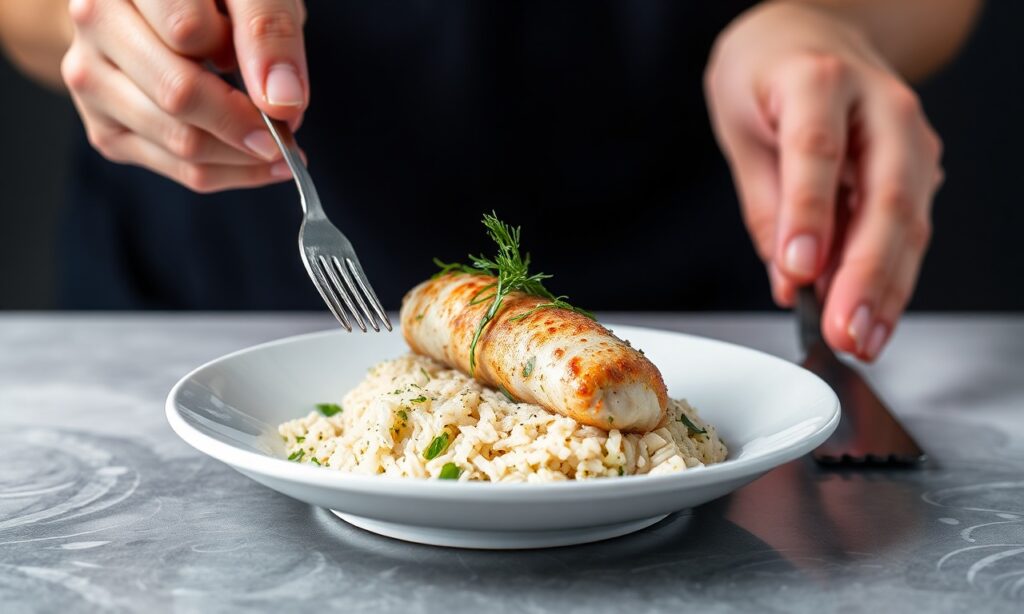 Savory stuffed squid with herb-infused rice, a coastal cuisine delight.