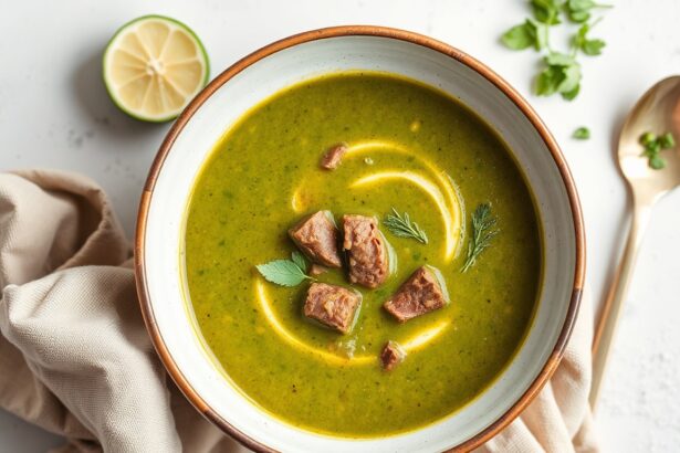 Hearty green banana beef soup, a nutritious fusion delight.
