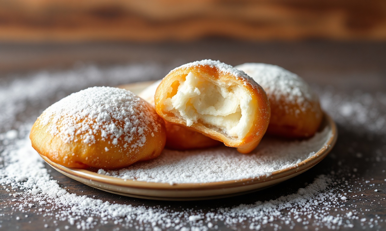 Fluffy fried dough coated in sweet powdered sugar delight.