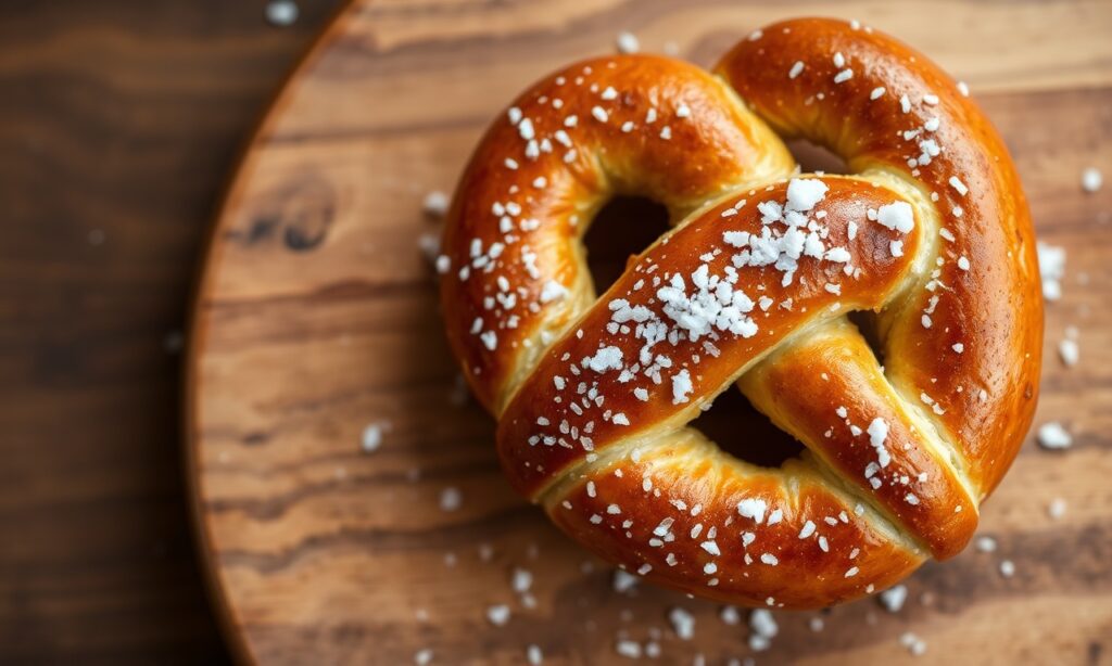 Perfectly soft homemade pretzel with sea salt.