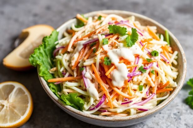 Crunchy vegan coleslaw with creamy cashew dressing.