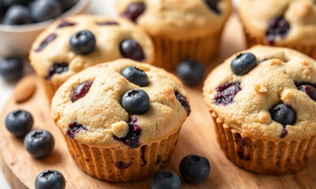 Keto blueberry muffins made with almond flour, a delicious berry treat.