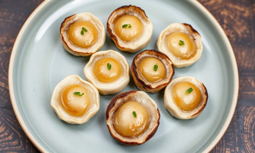 Perfect buttery king oyster mushroom scallops, succulent and tender.