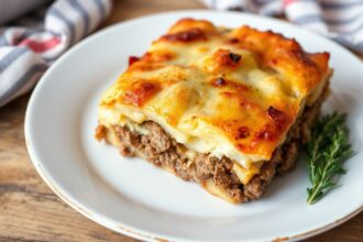 Delicious hearty layered potato ground beef casserole