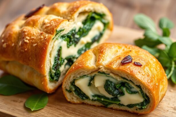 Irresistible savory spinach cheese bread, baked golden.