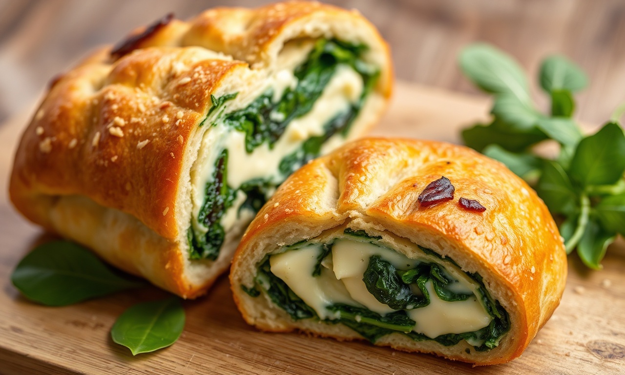 Irresistible savory spinach cheese bread, baked golden.