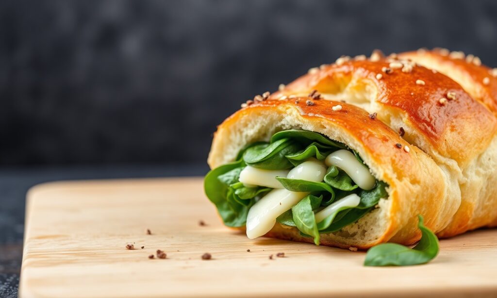 Irresistible savory spinach cheese bread delight.