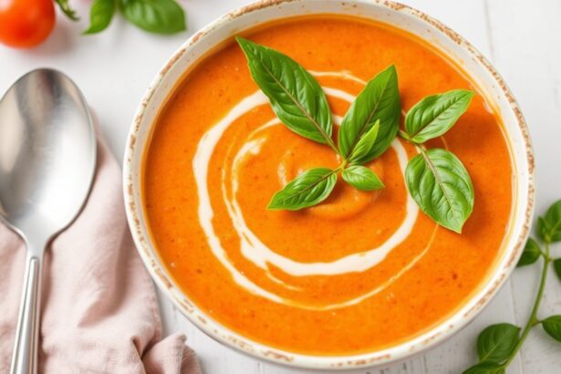 Velvety creamy tomato basil soup, smooth and delicious recipe.
