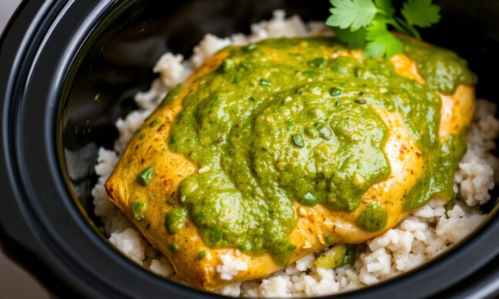 Effortless slow cooker salsa verde chicken aroma, magical dinner.