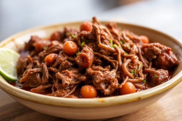 Savor Authentic Ropa Vieja: shredded Cuban beef in rich tomato sauce.