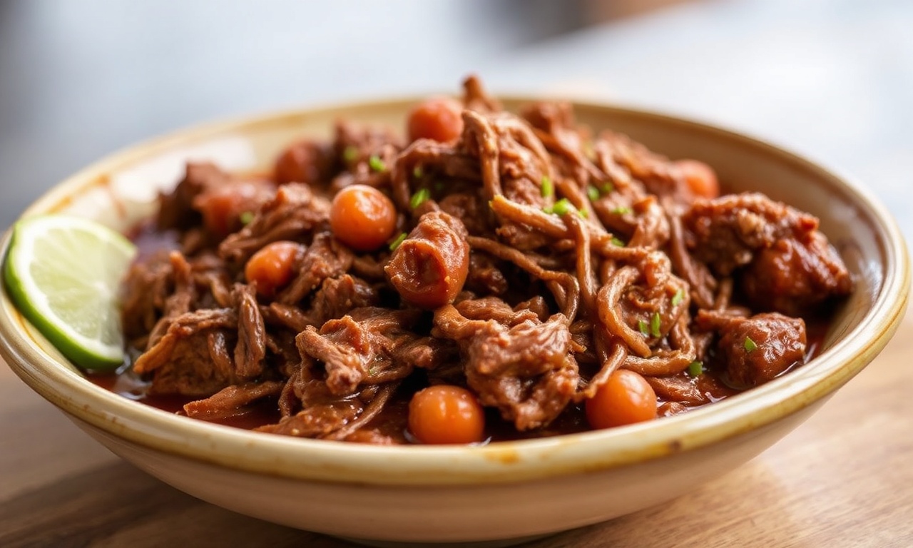 Savor Authentic Ropa Vieja: shredded Cuban beef in rich tomato sauce.