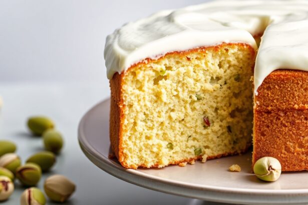 Best pistachio cake with silky cream cheese frosting.
