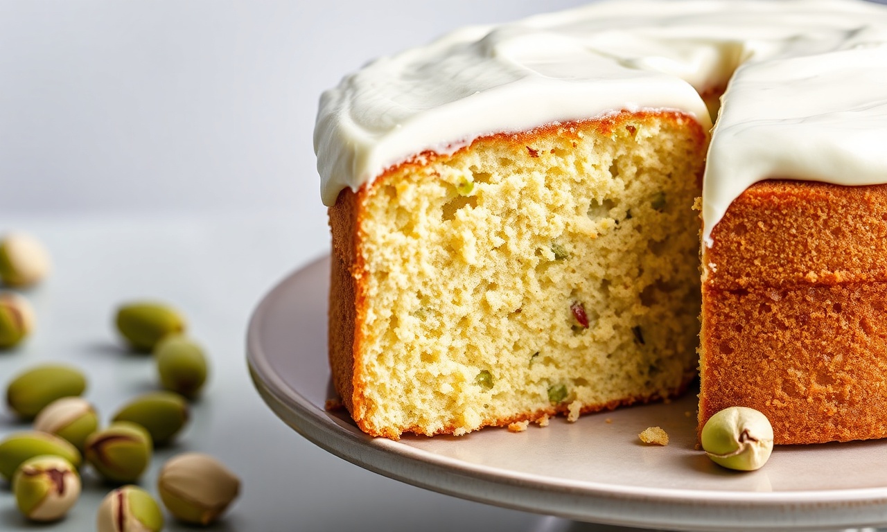 Best pistachio cake with silky cream cheese frosting.