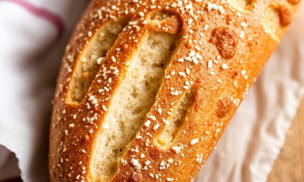 Crispy gluten-free baguette, golden crust, French bakery magic.