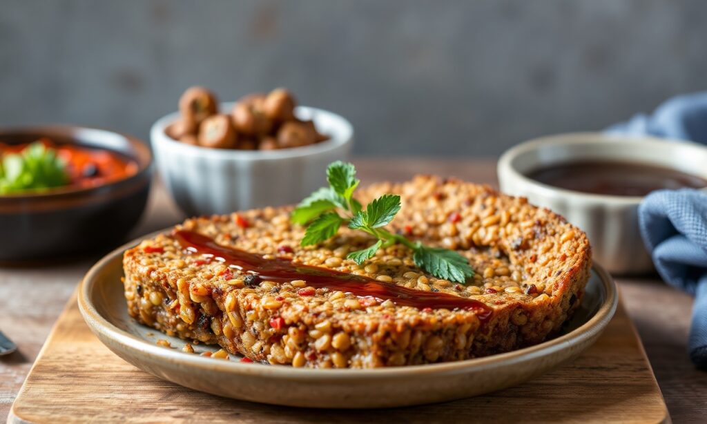 Hearty lentil loaf with sweet maple-balsamic glaze.