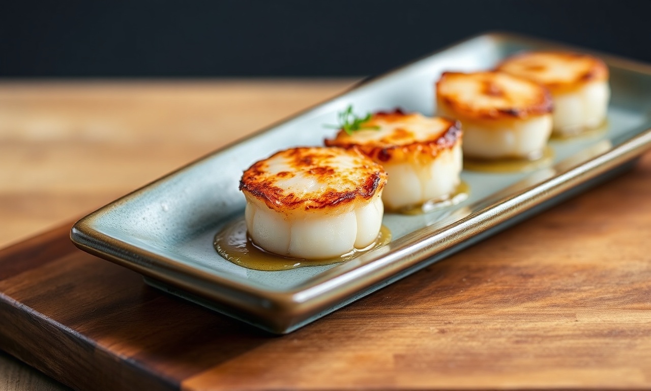 Perfect seared scallops in rich brown butter, a delicious seafood recipe.