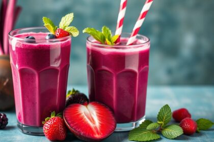 Vibrant Berry Beet smoothie, packed with antioxidants for ultimate health.