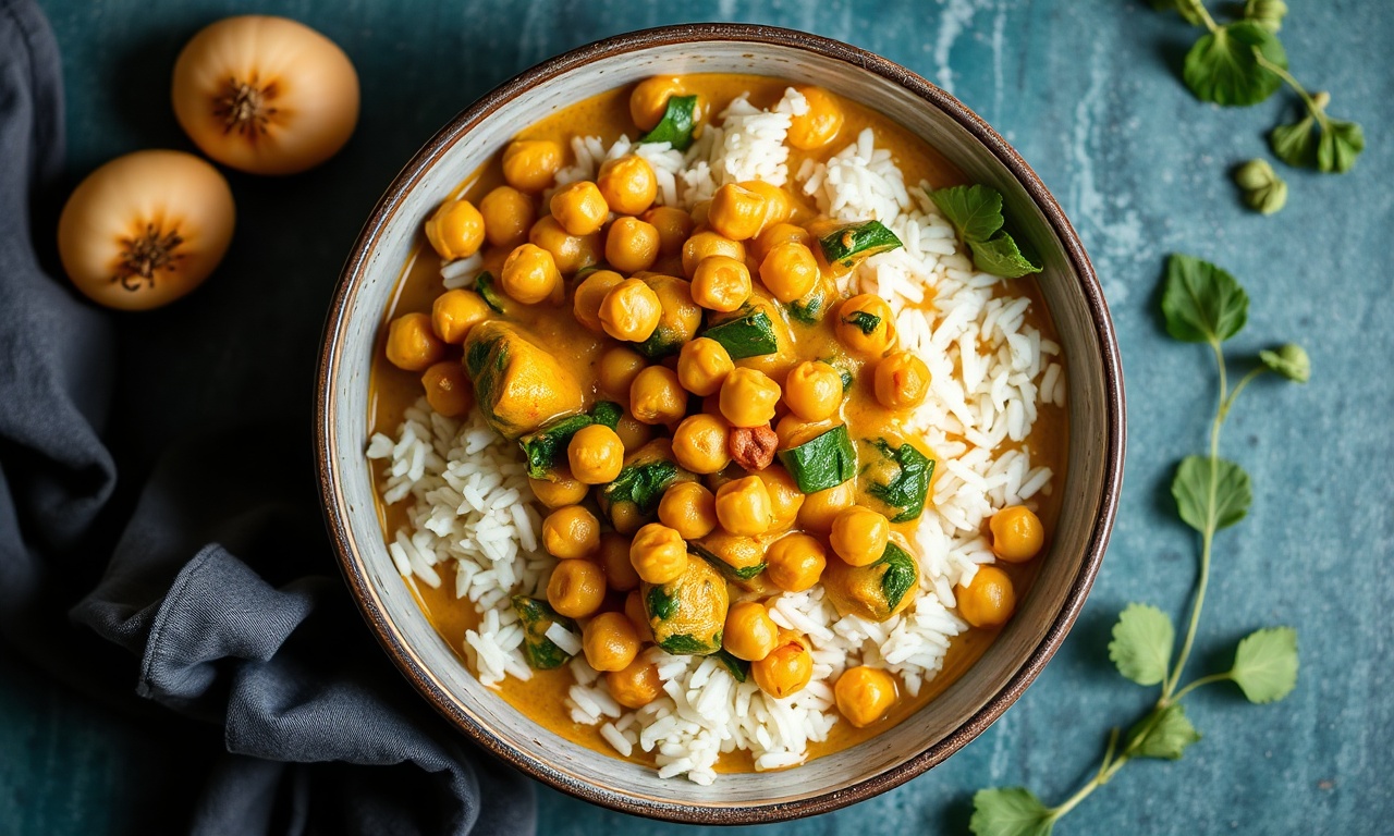 Creamy chickpea curry with spinach, ready in 15 minutes.