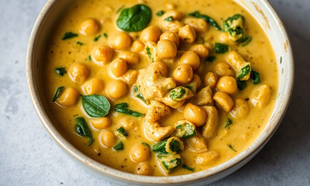 Chickpea Curry — Creamy chickpea spinach curry, quick, delicious, and nutritious.