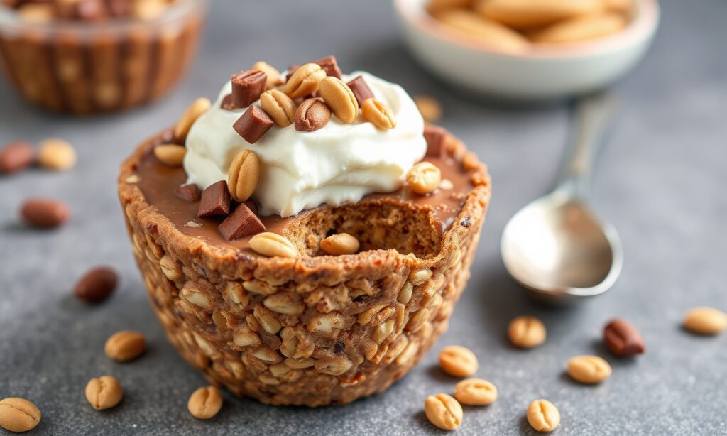 Chocolate peanut butter oatmeal cups, delicious nutty snack.