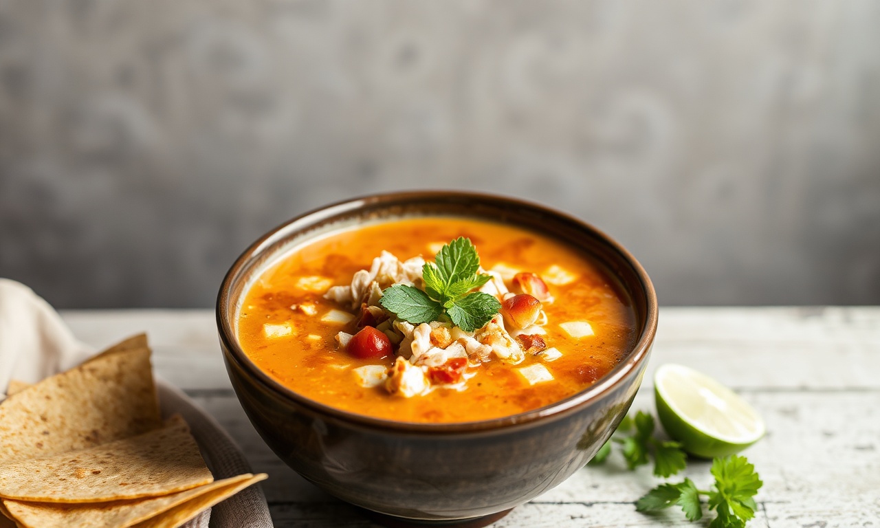 Lightened chicken tortilla soup, bright and healthy delight.