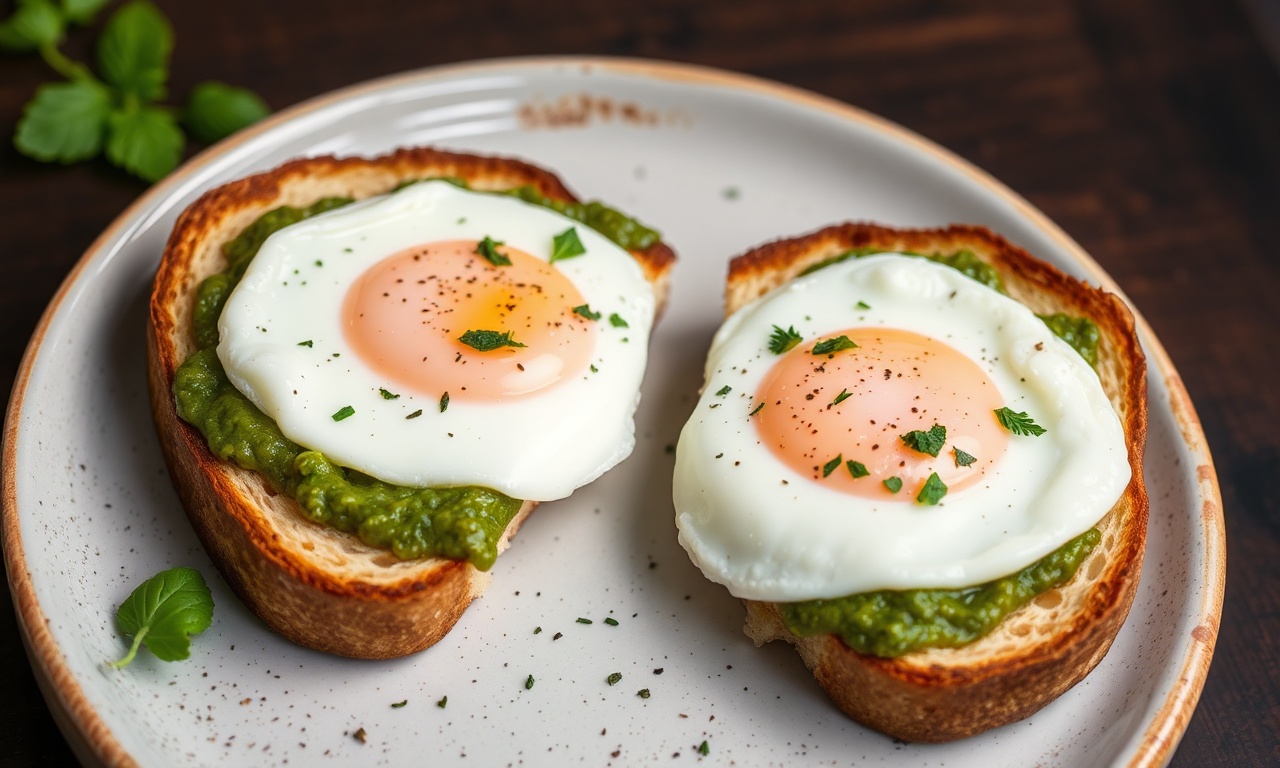 Savory pesto eggs on toast, a delicious and easy breakfast.