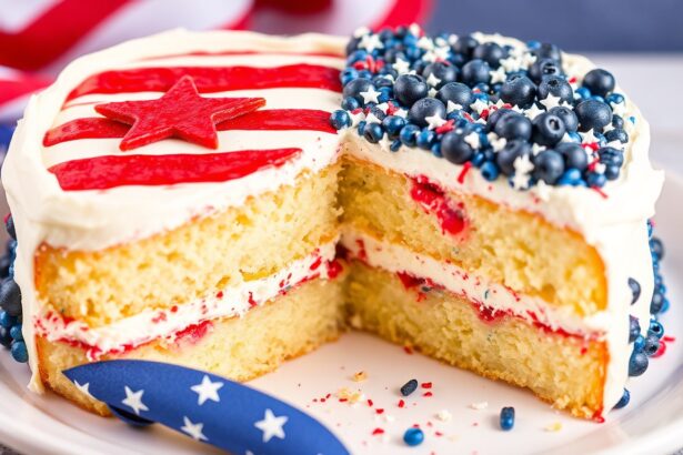 Fourth July flag cake recipe: star-spangled sweetness.