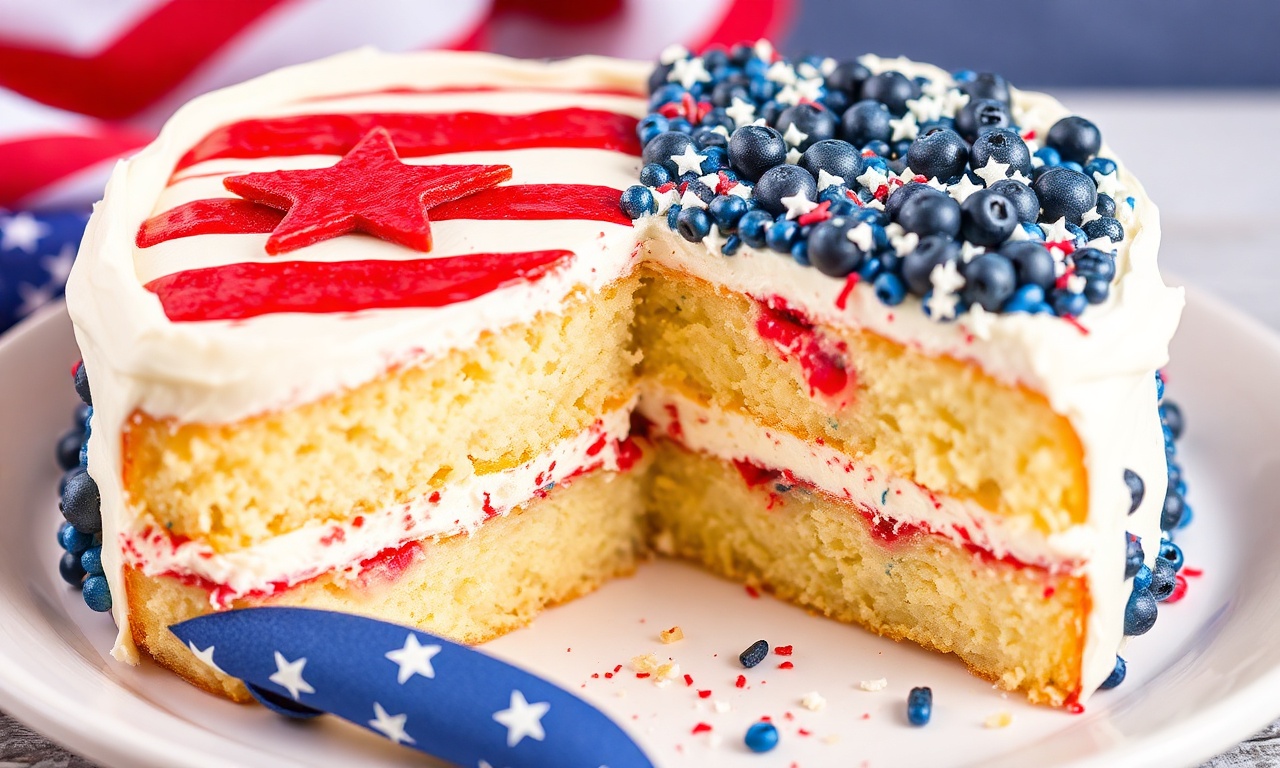Fourth July flag cake recipe: star-spangled sweetness.