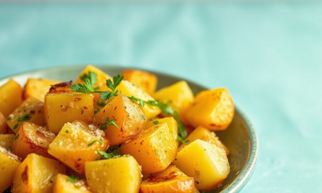 Zesty vegan Greek lemon potatoes: citrus-infused, comforting delight.